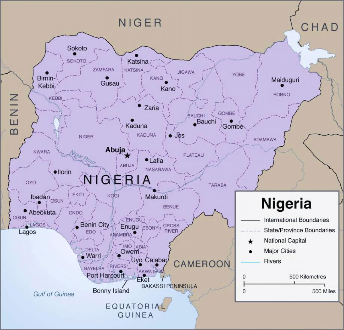 แผนที่ของกล่องแสดงรายละเอียดไนจีเรีย