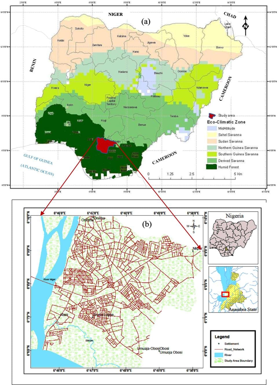 แผนที่ของไนจีเรียแสดง vegetation ยเล่นเข็มขัด