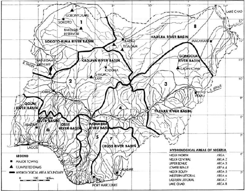 แผนที่ของ hydrological ไนจีเรีย
