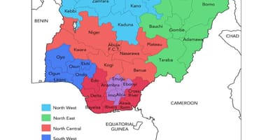 แผนที่ของไนจีเรียแสดง geopolitical โซน