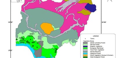 แผนที่ของไนจีเรียแสดง vegetation